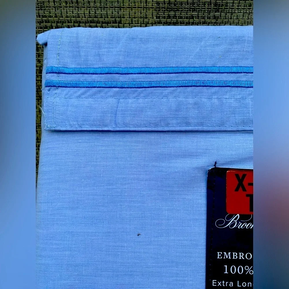 Brooks Brothers Brooks Embroidered Blue Cotton TWIN XL Sheet Set 3pc